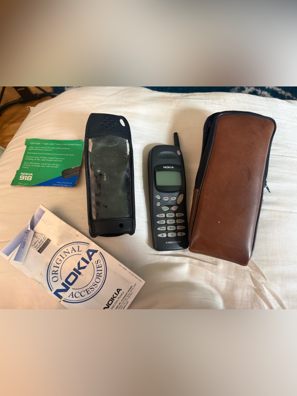Y2K 1997 Nokia Vintage GSM Cell Phone with Black and Brown Carrying Cases